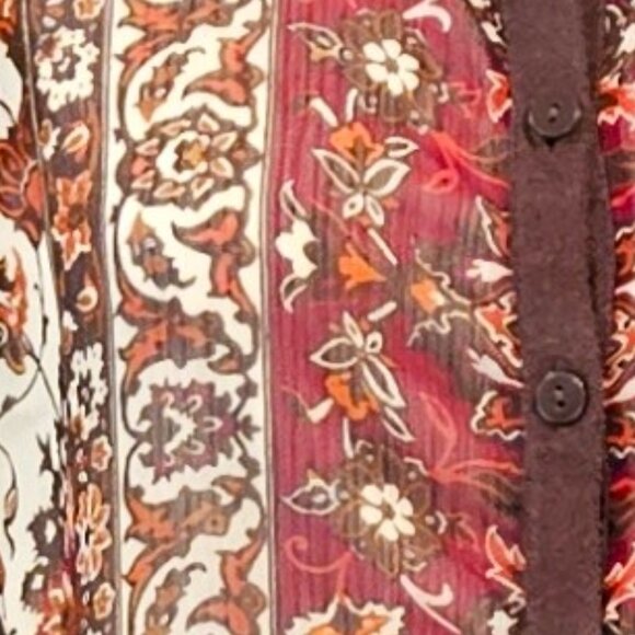 NEW YORK & COMPANY, Boho brown and burgundy button up cardigan - Picture 11 of 12